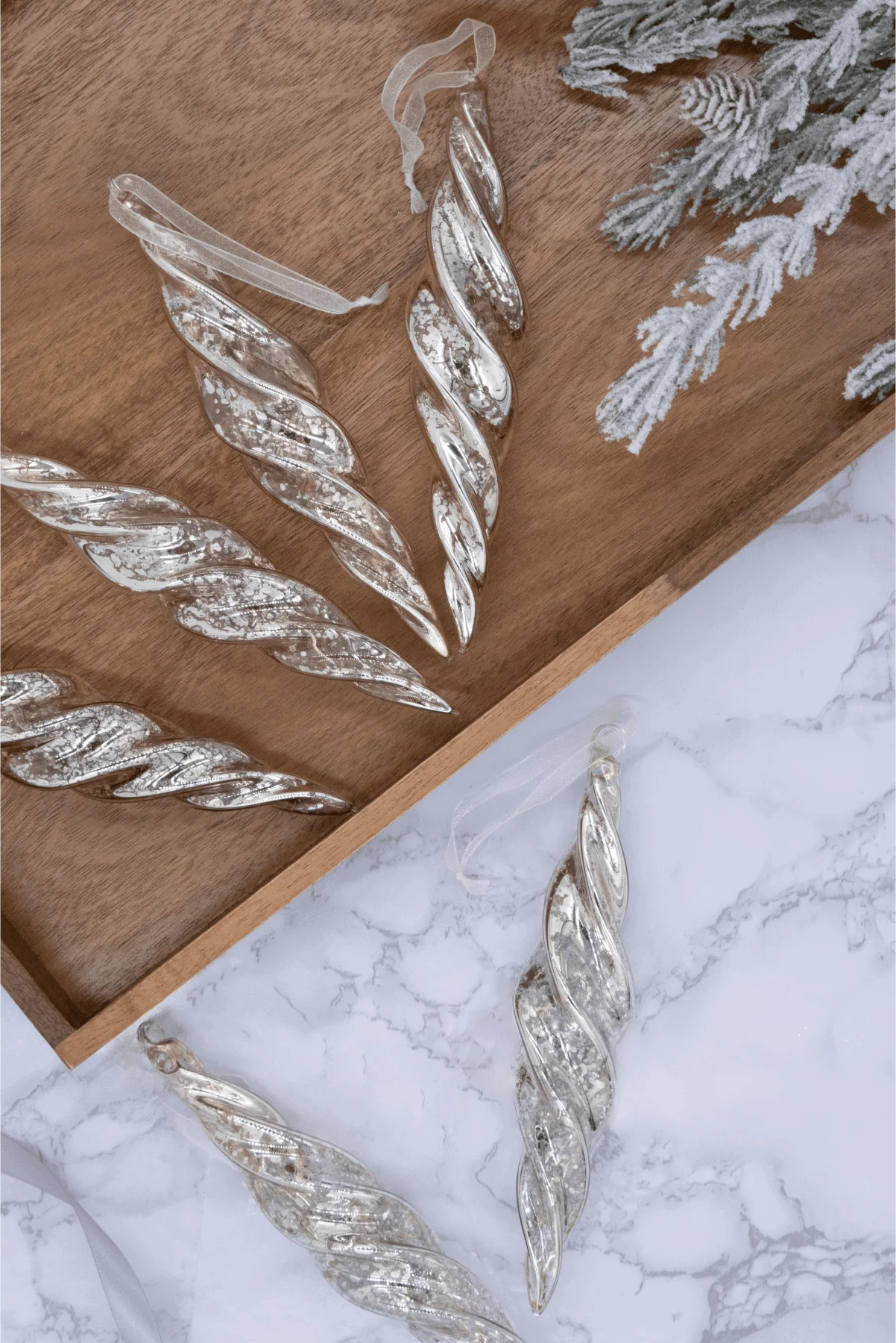 Silver Twists Glass Ornament Set (6 Pack) | King of Christmas