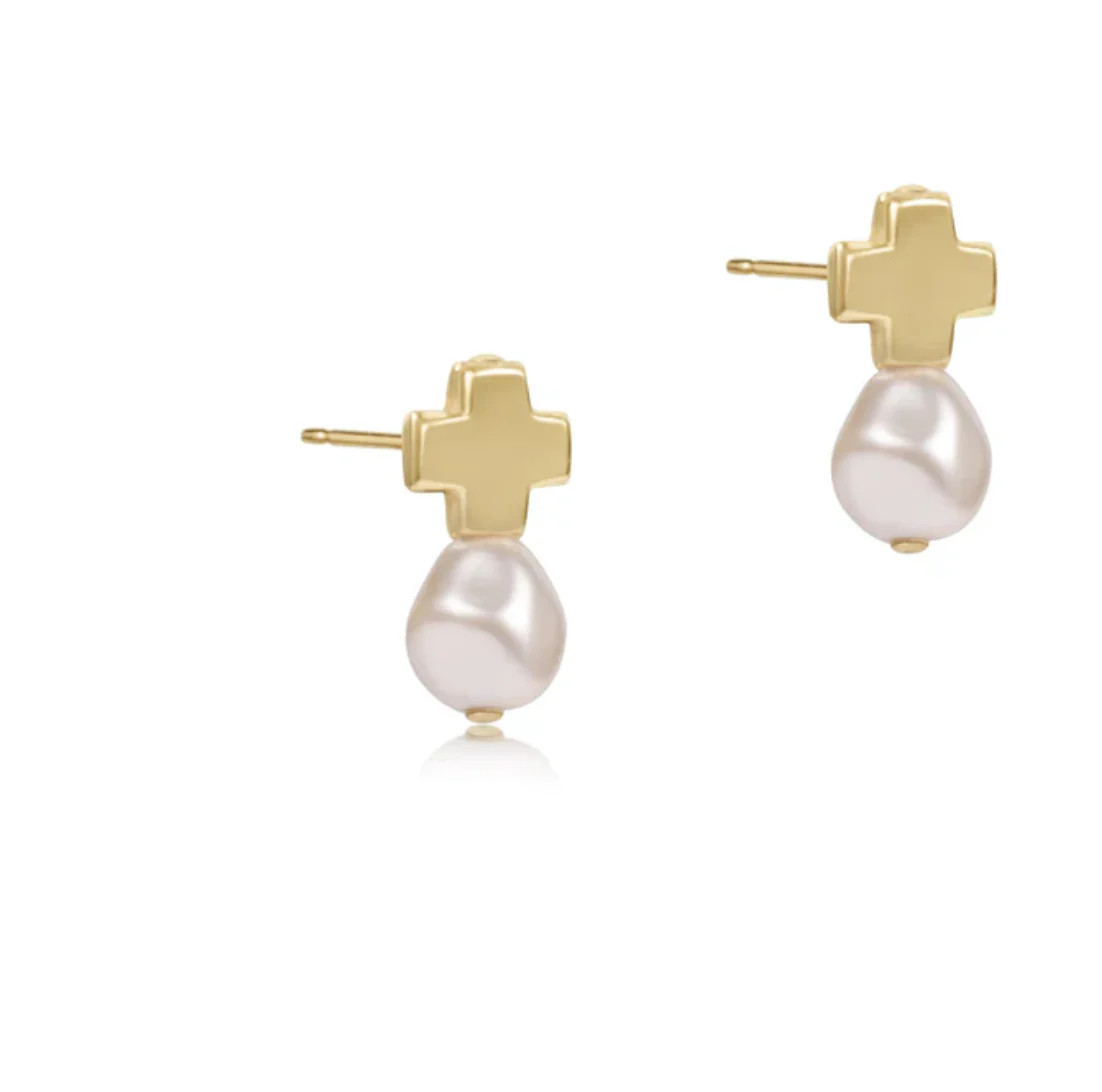 ESCGSPE - Signature Cross Gold Stud- Pearl | Emmacate Boutique