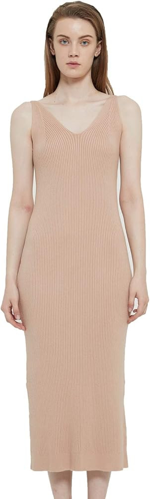 RZIV Women's Sleeveless Sweater Dress Knit Slim V Neck Bodycon Midi Stretchable Elasticity Slim Fits | Amazon (US)