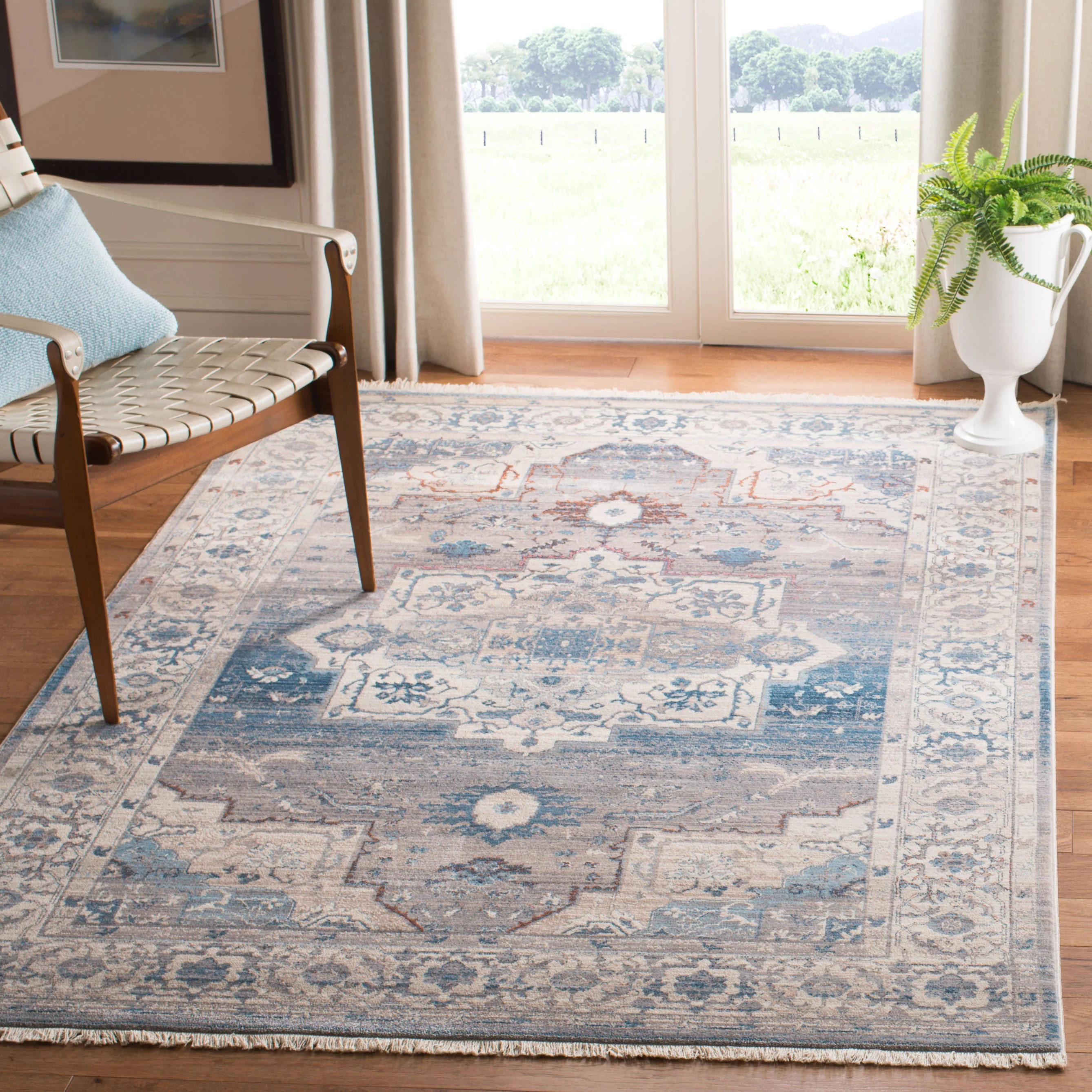 Vintage Persian Machine Made Area Rug, Grey / Blue Traditional Style | Shop Simon