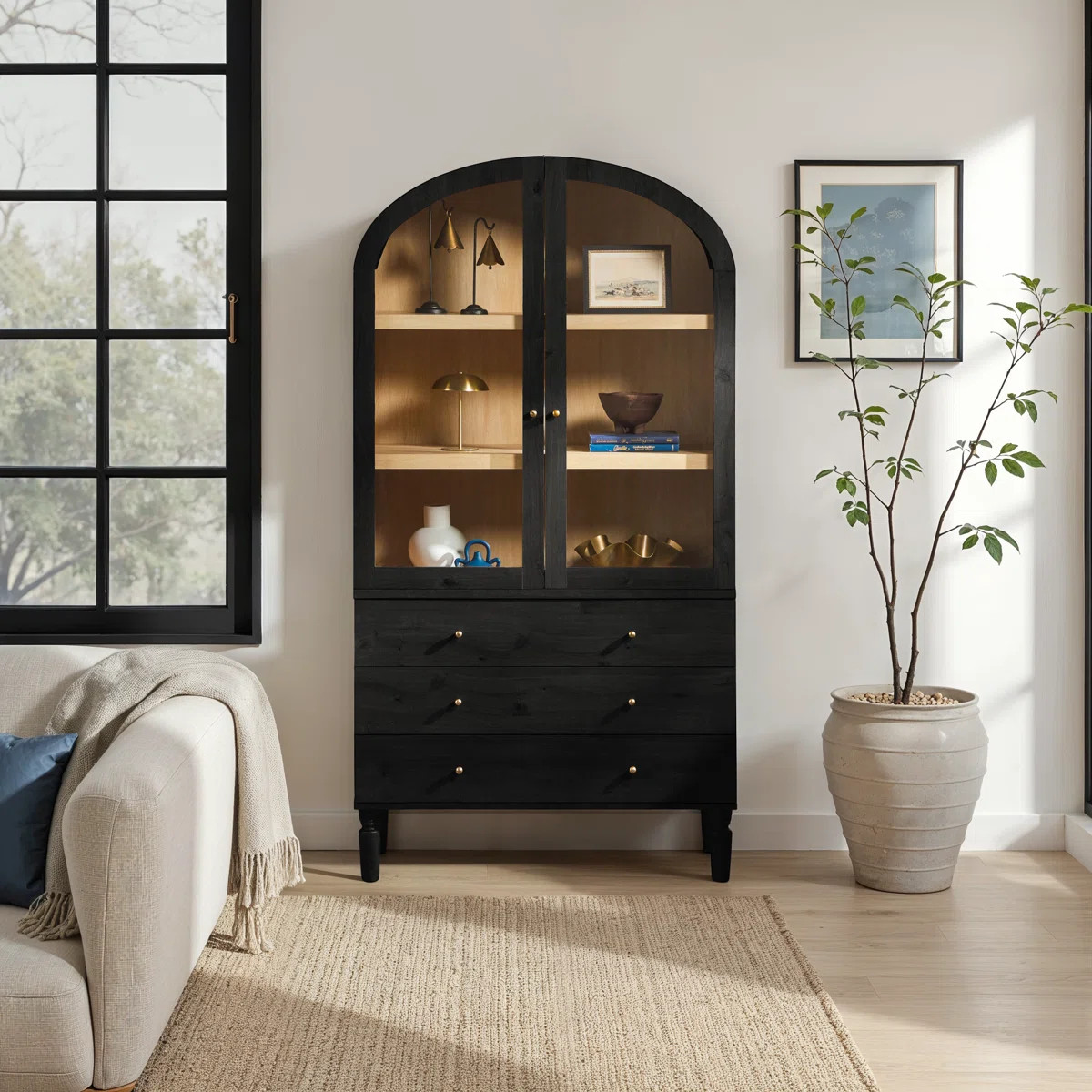 Holzhauer Modern Arched Glass Bookcase With Drawers | Wayfair North America