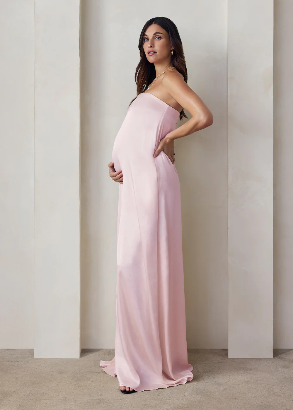 Brushed Satin Gown | Shop Bumpsuit Maternity Strapless Satin Gowns & Dresses | BUMPSUIT