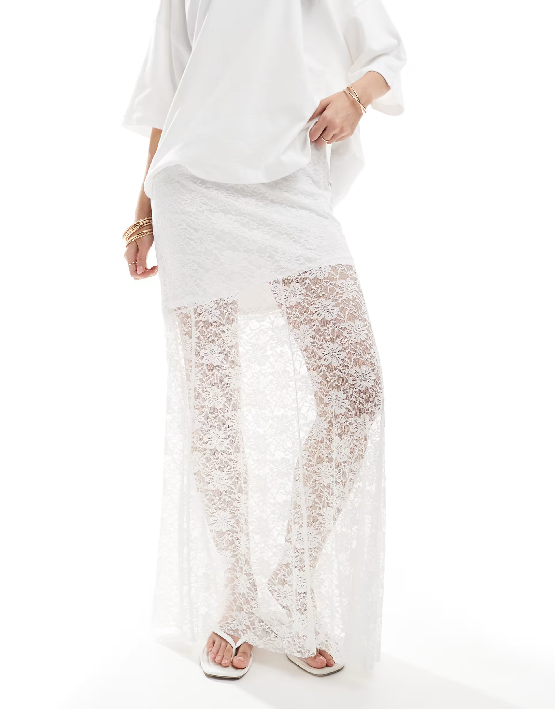 Vero Moda lined lace hanky hem midi skirt in white | ASOS (Global)