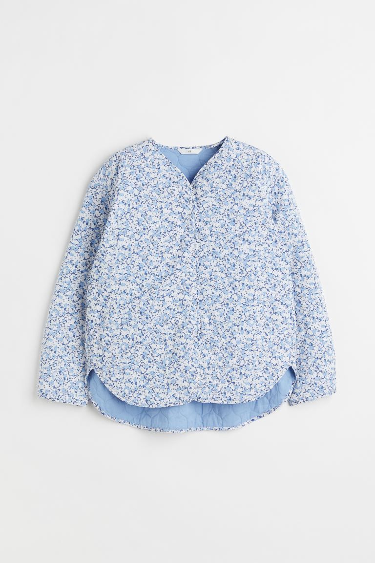 Padded cotton jacket - Light blue/Floral - Ladies | H&M GB | H&M (UK, MY, IN, SG, PH, TW, HK)