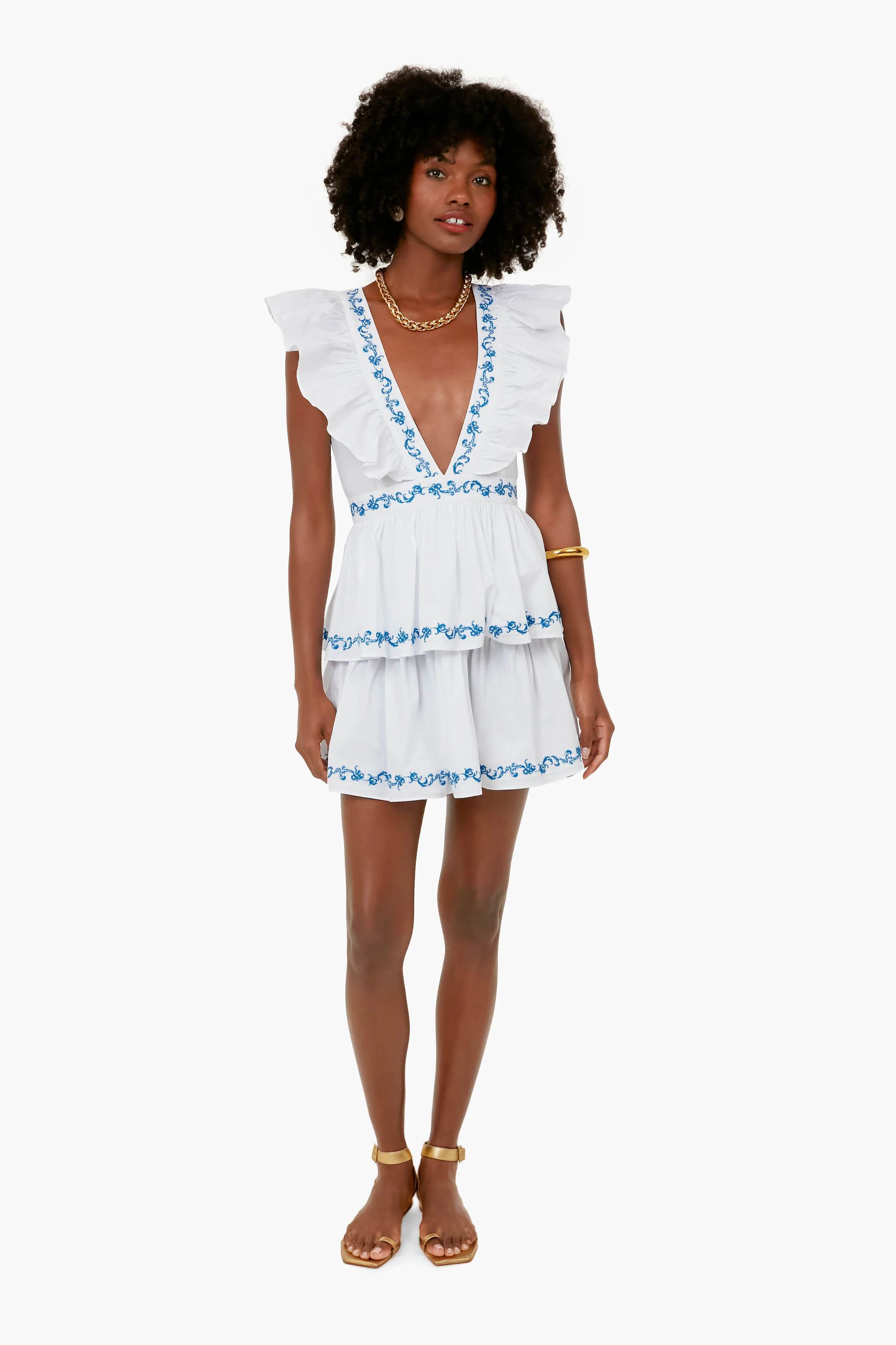White Blue Embroidery Miranda Dress | Tuckernuck (US)
