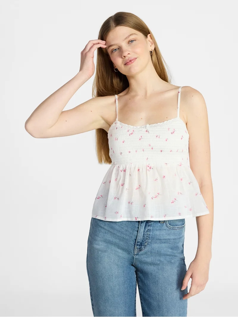 No Boundaries Cotton Smocked Baby Doll Tank Top, Women's XXS-XXXL | Walmart (US)