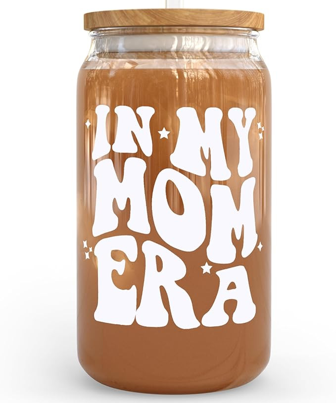 KLUBI In My Mom Era Cup 16 Ounce Mug - Gifts for New Mom Glass Jar with Straw Cups Birthday Gifts... | Amazon (US)