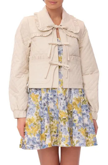 Avec Les Filles Quilted Cotton Tie Front Jacket in Stone at Nordstrom Rack, Size Medium | Nordstrom Rack