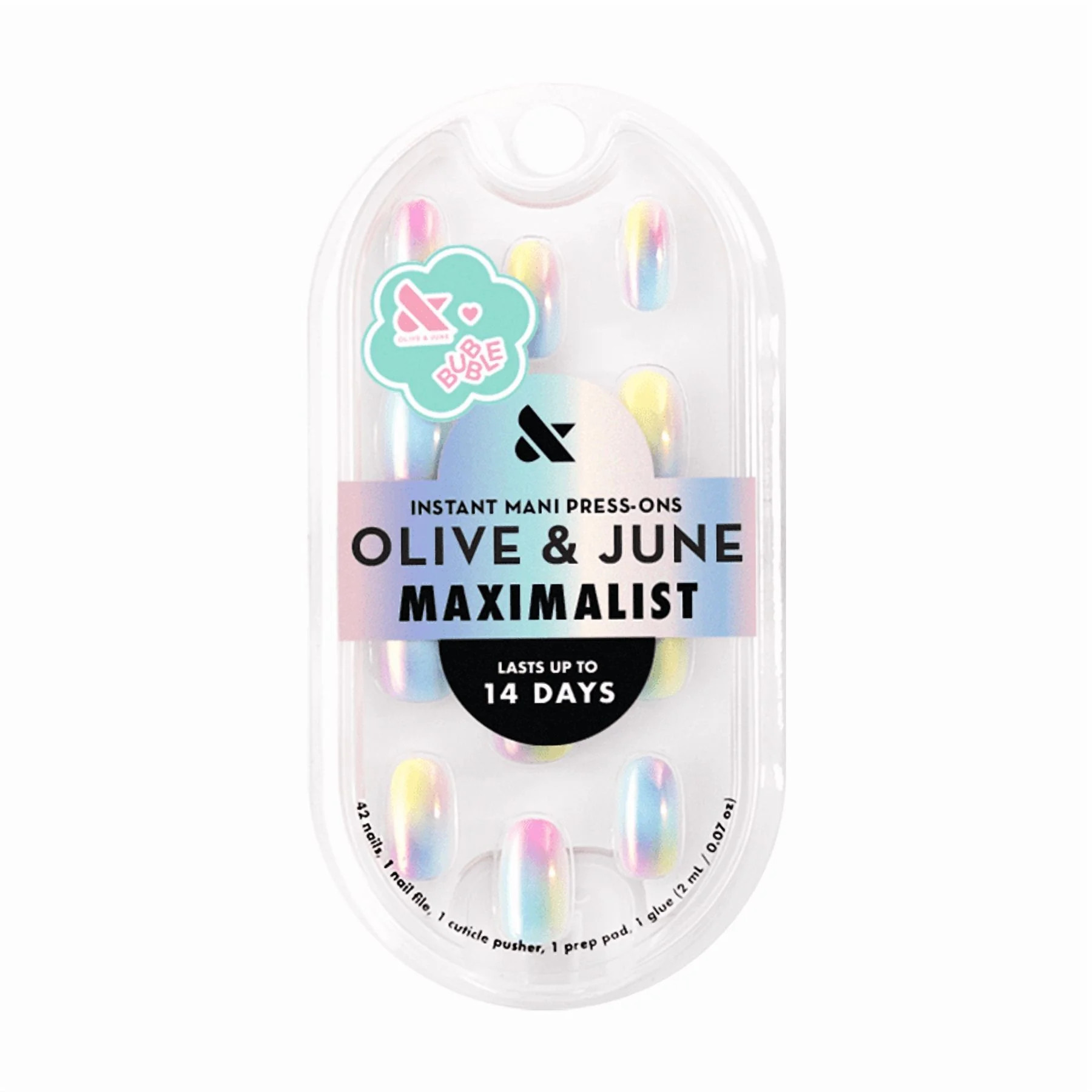 Olive & June + Bubble Instant Mani Short Round Press-on Nails, Rainbow Aura Chrome, 42 Pieces | Walmart (US)