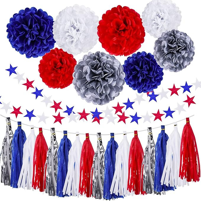 4th of July Patriotic Party Decorations, 30PCS Red White Blue Hanging Decorations Kit, Tissue Pap... | Amazon (US)