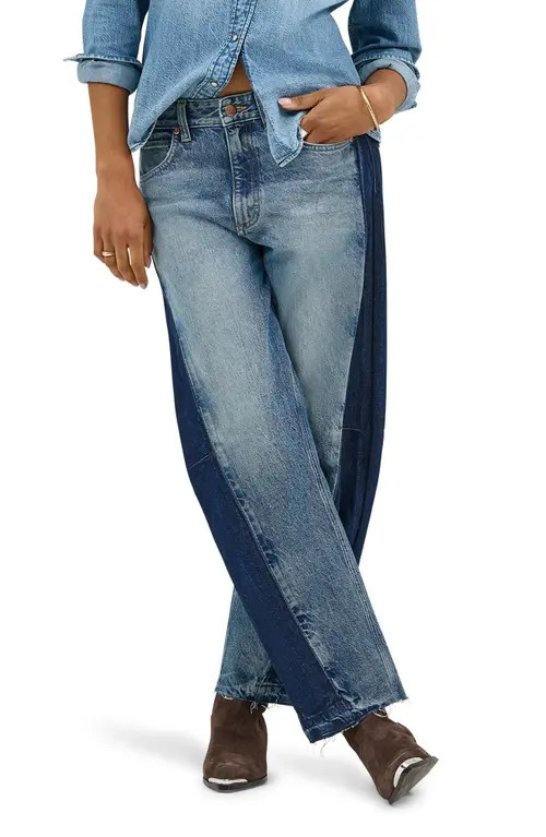 Lee Rider Low Slung Raw Hem Barrel Leg Jeans in Blissful Blue at Nordstrom, Size 27 | Nordstrom