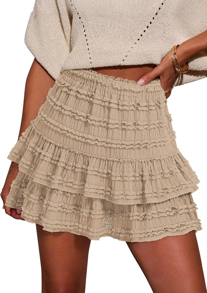 IVIR Flowy Shorts for Women Boho Ruffle Mini Skirt Casual High Waist Tiered Skorts Golf Tennis Sh... | Amazon (US)