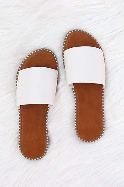 Single Band Gold Trim Sandals Slides-White | Fashion Junkee