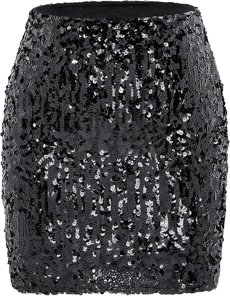 Zando Women's Sequin Skirt Sparkle Stretchy Glitter Sequin Bodycon Sparkly Skirt Mini Skirt for N... | Amazon (US)