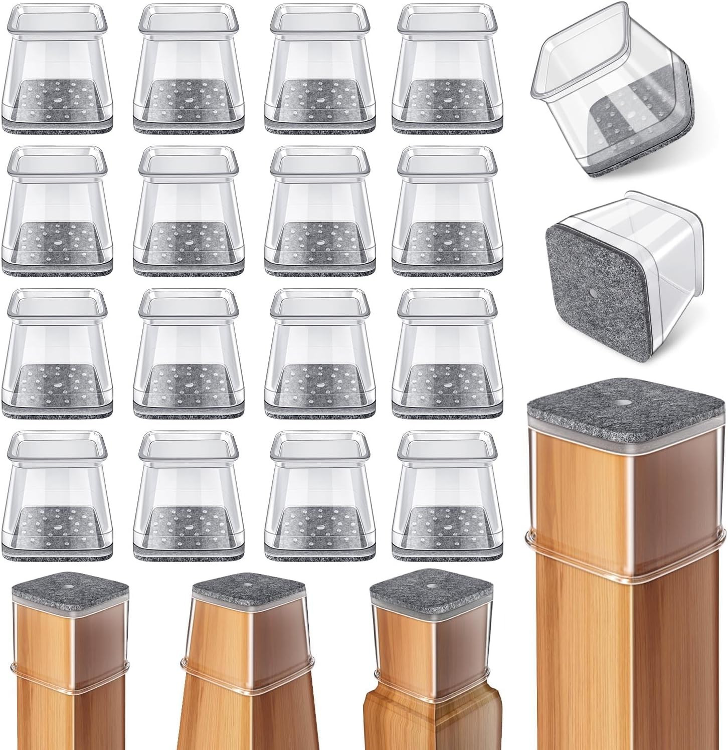 Ansible 24 Pcs Chair Leg Floor Protectors Square, Silicone Felt Furniture Leg Pads Caps Covers fo... | Amazon (US)