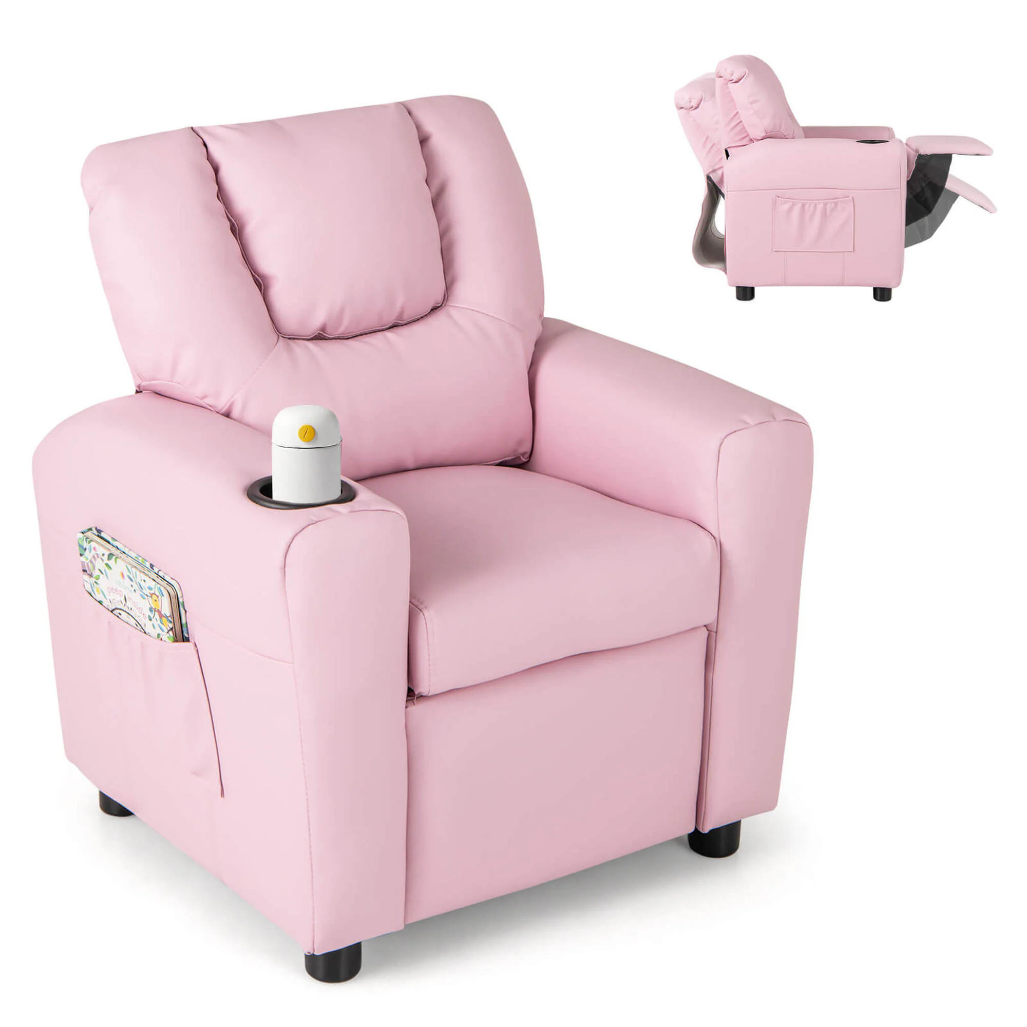 Costway 28-in Pink Upholstered Kids Accent Chair Leather one_size | HCST04938 | Lowe's