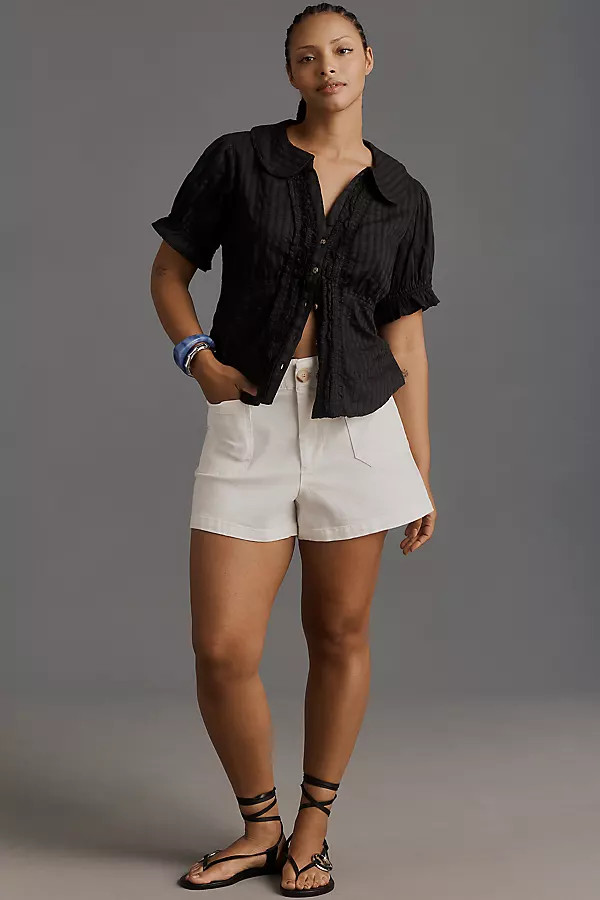 The Keira Waisted Tuxedo-Front Blouse by Pilcro | Anthropologie (US)