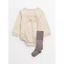 Buy Beige Little & Loved Print Sweatshirt Bodysuit & Tights Set 6-9 months | Outfits and sets | T... | Tu Clothing