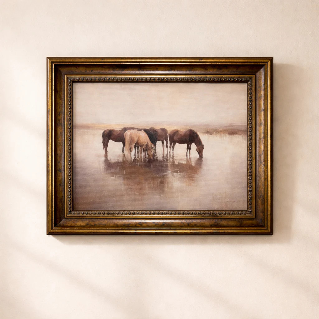 Horse Herd | French Beaded Brass Inspired Framed Art | luxe bCO