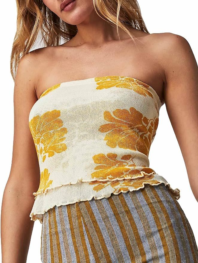 Ugerlov Women's Tube Top Casual Floral Mesh Backless Strapless Tops Sleeveless Bandeau Tops Y2k S... | Amazon (US)