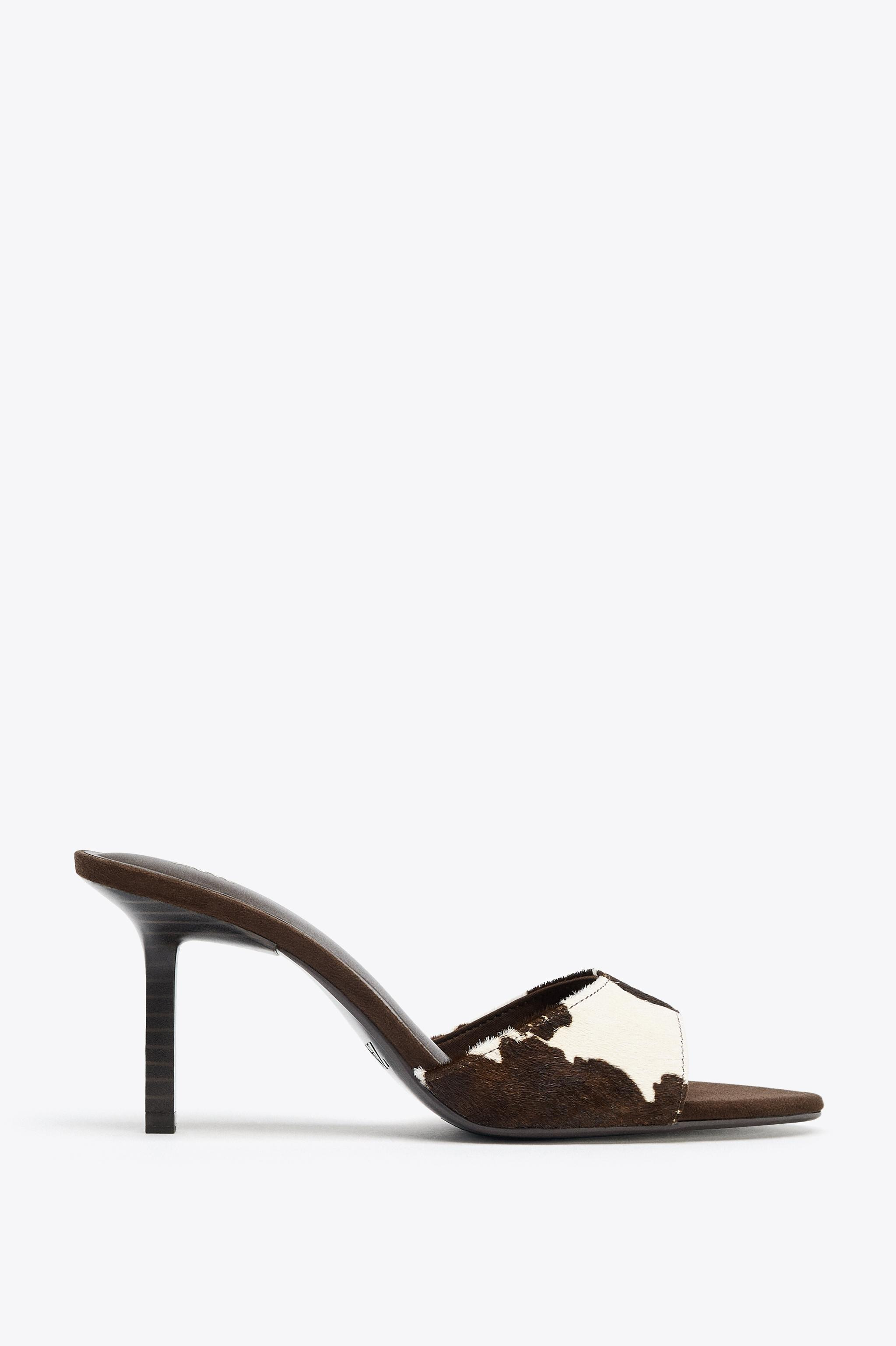 ANIMAL PRINT LEATHER HEELED SANDALS | Zara US