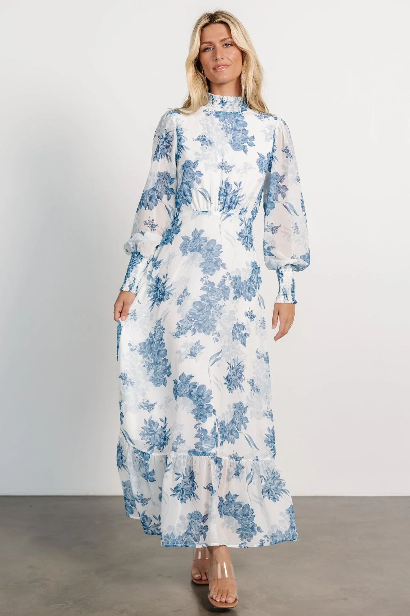 Luciana Maxi Dress | Off White + Blue | Baltic Born