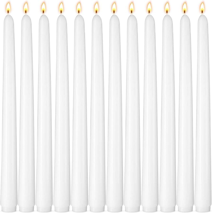 10-Inch White Taper Candles, 12 Pack Unscented and Dripless Candlesticks, Long-Lasting Burn Time ... | Amazon (US)