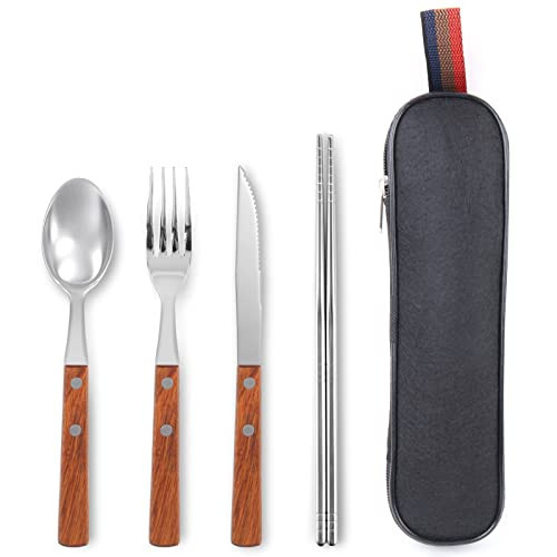GTJLLY Travel Utensils with Case 4-Pack Wooden Handle Stainless Steel Reusable Travel Cutlery Set, Forks Spoons Knives Flatware Set for Camping, Picnic, Lunch Box for Men | Amazon (US)