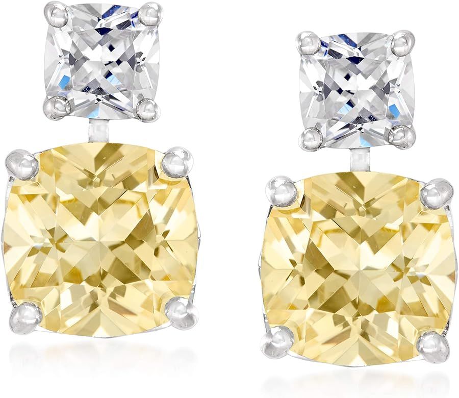 Ross-Simons 10.50 ct. t.w. Yellow and White CZ Drop Earrings in Sterling Silver | Amazon (US)