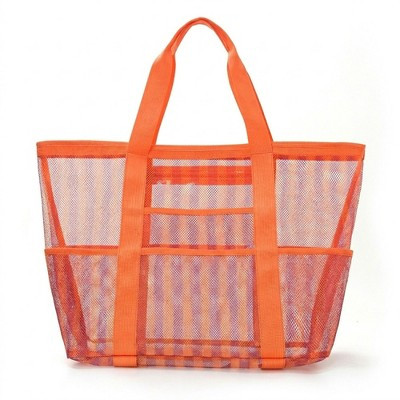 Alilang Large Mesh Beach Tote Bag with Shoulder Handles and Pockets, Orange | Target