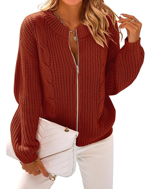 PRETTYGARDEN Women's Chunky Knit Open Front Sweater Long Sleeve Zipper Loose Short Cardigan Outer... | Amazon (US)
