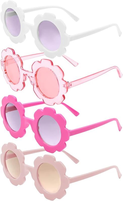 AYQWE Round Flower Sunglasses, 4 Pairs Cute Kids Sunglasses for Kids Party Accessories | Amazon (US)
