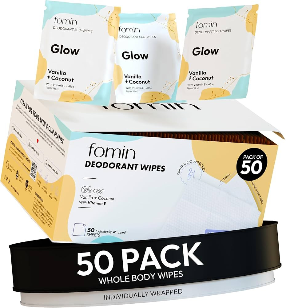 FOMIN Travel Deodorant Wipes - 50 Count - Glowing Coconut and Vanilla - pH Balanced, Hypoallergen... | Amazon (US)