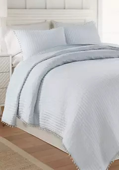 Crown & Ivy™ Core Blue Pom Reversible Quilt Set | Belk