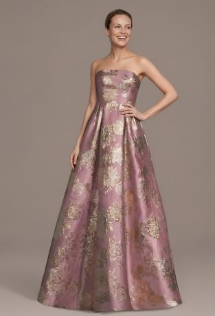 Strapless Brocade Straight Neck A-Line Dress | David's Bridal