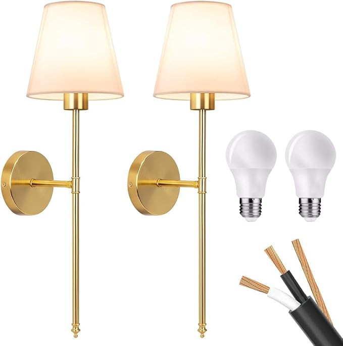 Wall Sconces Sets of 2, Classic Brushed Brass Sconces Wall Lighting, Hardwired Bathroom Vanity Li... | Amazon (US)