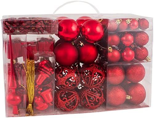 BRUBAKER 102 Pack Assorted Christmas Ball Ornaments - Shatterproof - with Green Pickle and Tree T... | Amazon (US)