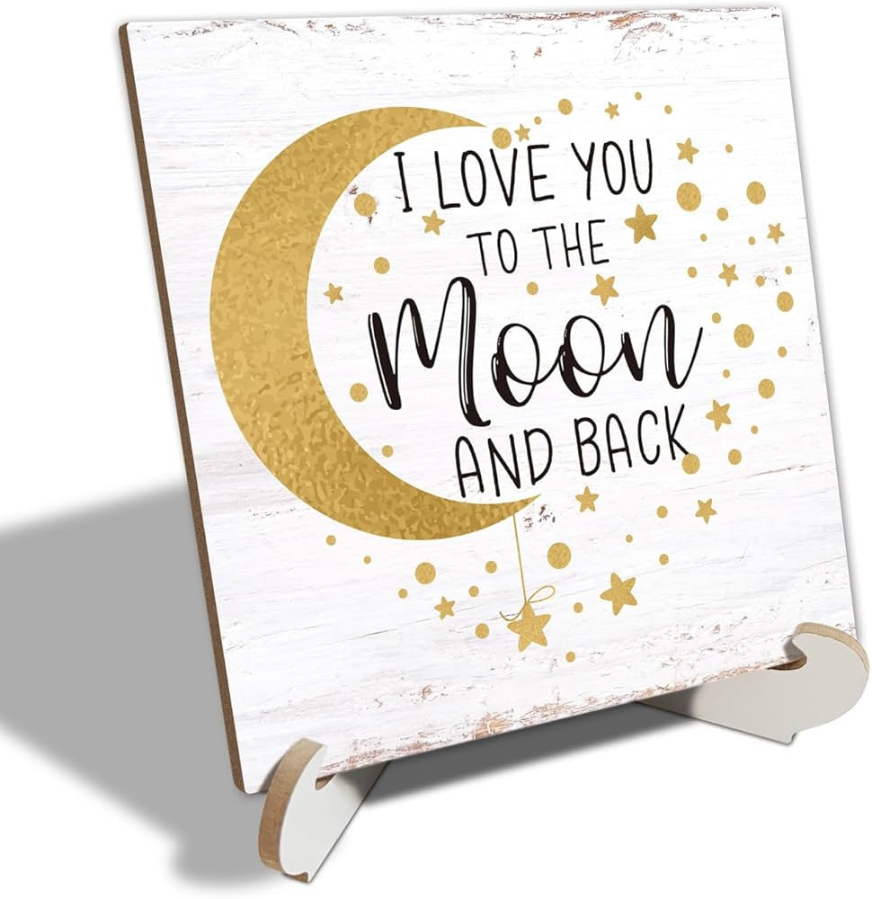 Wooden Table Sign Gift Family Love Quote I Love You to the Moon and Back Home Desk Decor Farmhous... | Amazon (US)