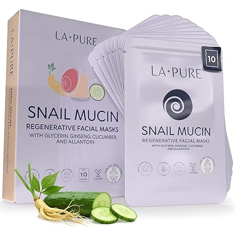 LA PURE Snail Mucin Mask – 10ct Korean Sheet Mask Pack for Signs of Aging, Aid Skin Repair & Hy... | Amazon (US)