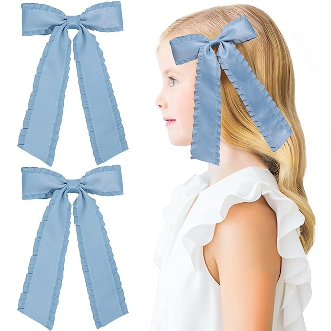 2PCS Hair Bows for Girls Blue Hair Ribbon Bowknot Hair Clips Barrettes Hair Accessories for Girl ... | Amazon (US)