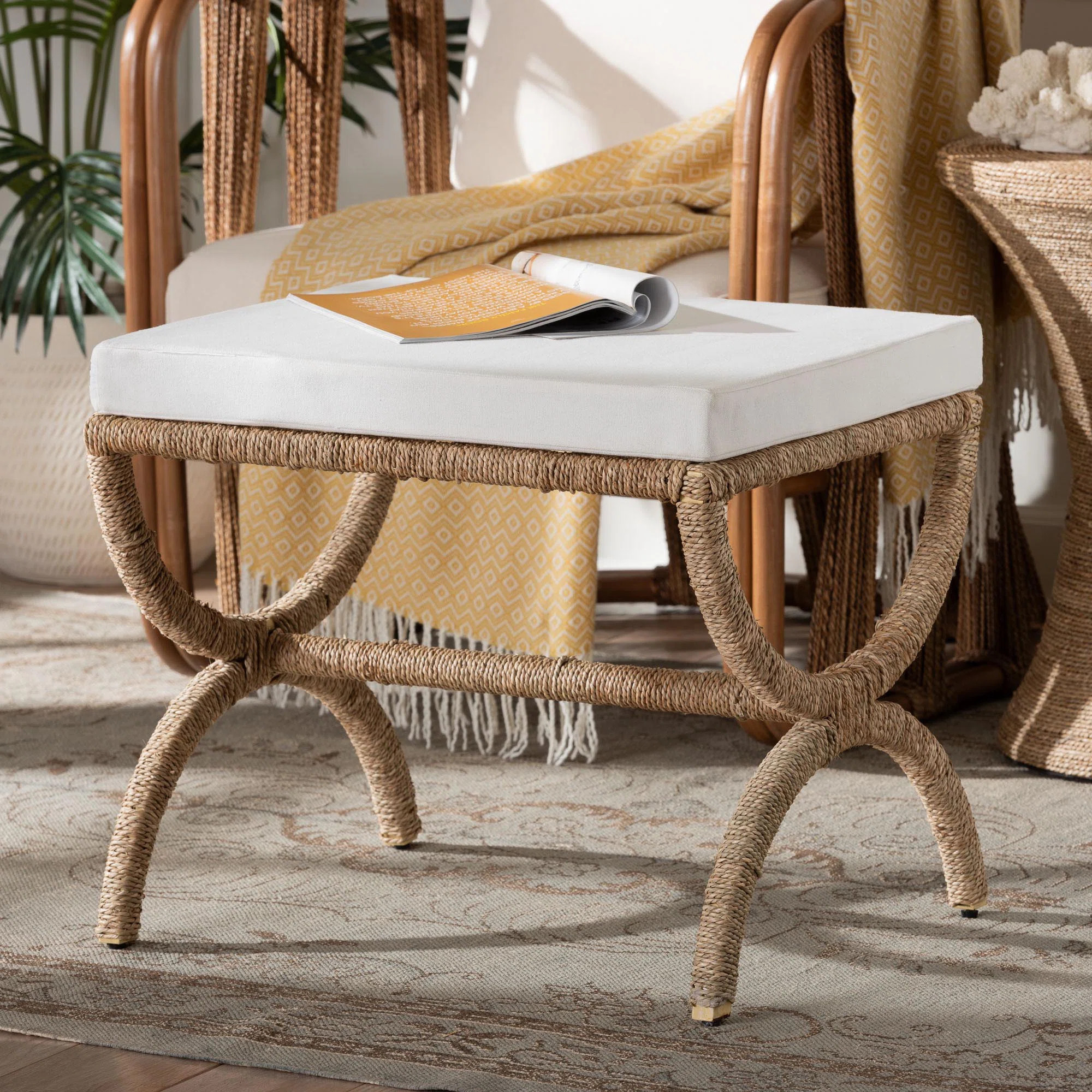 Midence Bali & Pari Maliyah Japandi Natural Seagrass Ottoman | Wayfair North America