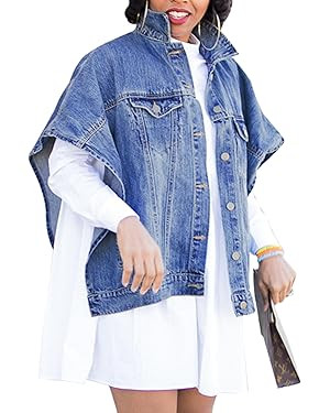 SOMTHRON Women's Distressed Denim Jeans Outfits Coat Spring Fall Ripped Jeans Outerwear Denim Jac... | Amazon (US)