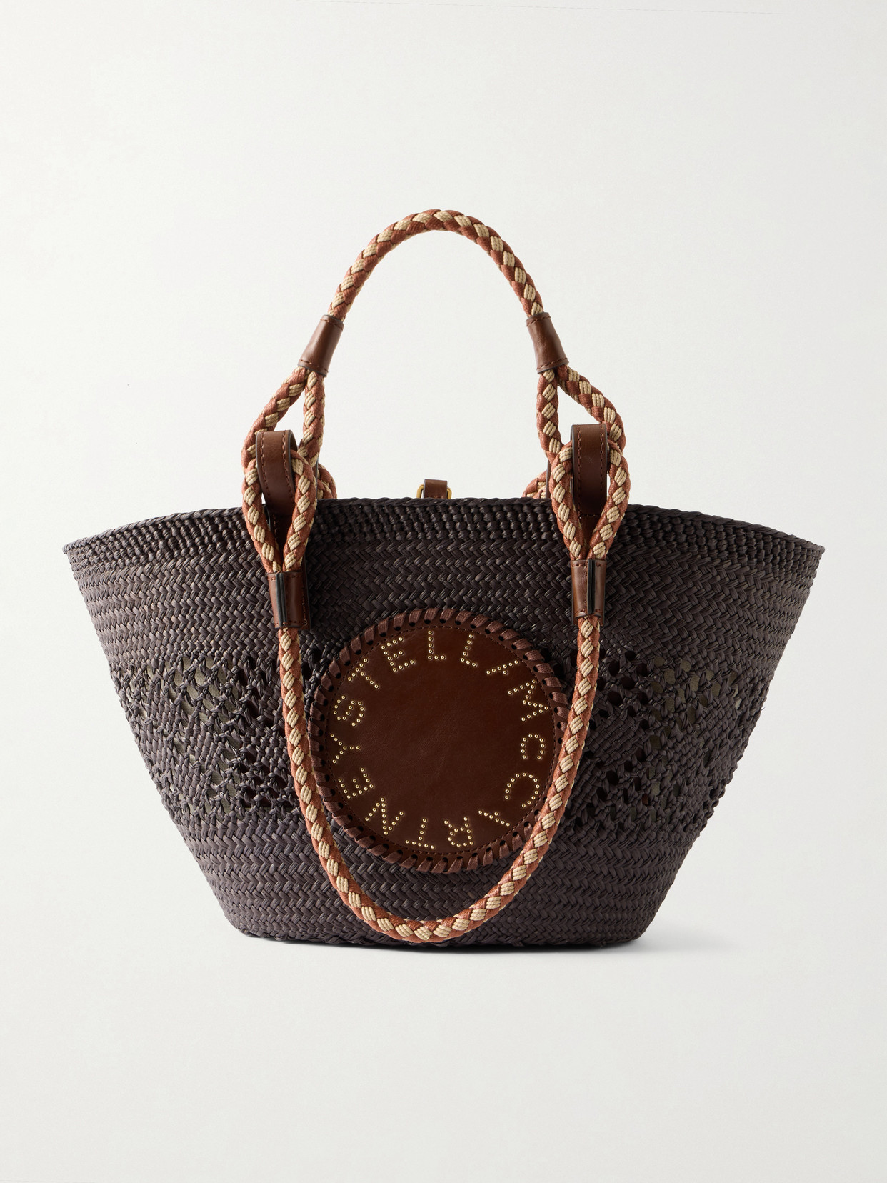 Stella McCartney - Small Vegetarian Leather-trimmed Raffia Tote - Black | NET-A-PORTER (US)