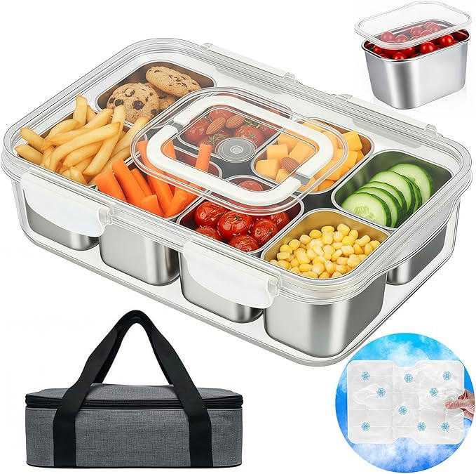Snackle Box Container with Ice Pack Stainless Steel,Portable Snack Boxes with Lid and Insulated B... | Amazon (US)