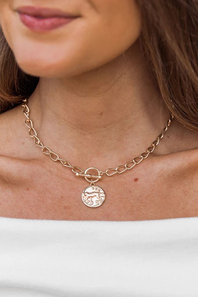 CAITLIN COVINGTON X PINK LILY The Lily Gold Lion Detail Coin Necklace | The Pink Lily Boutique