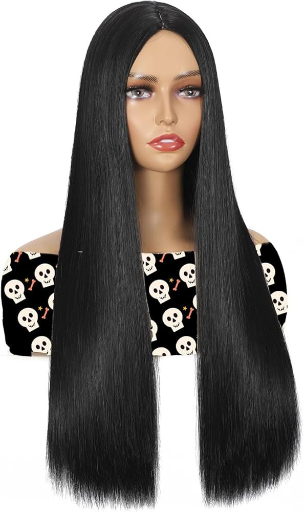 Black Wig Straight Wig Middle Part 26 inch Long Synthetic Hair Replacement Wig for Festival Party | Amazon (US)