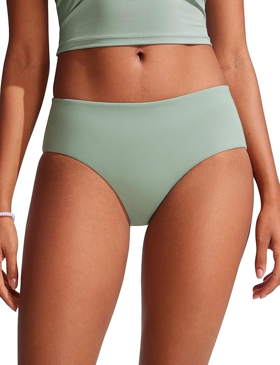 CRZ YOGA Mid Waisted Bikini Bottoms for Women - Full Coverage Bathing Suit Swimsuit Basic Swim Br... | Amazon (US)