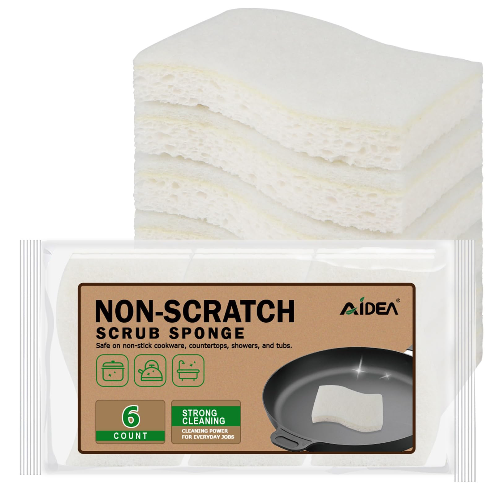 AIDEA Non-Scratch Scrub Sponge-6Count, Sponges Kitchen, Natural Sponge for Non-Stick Cookware, Ce... | Amazon (US)