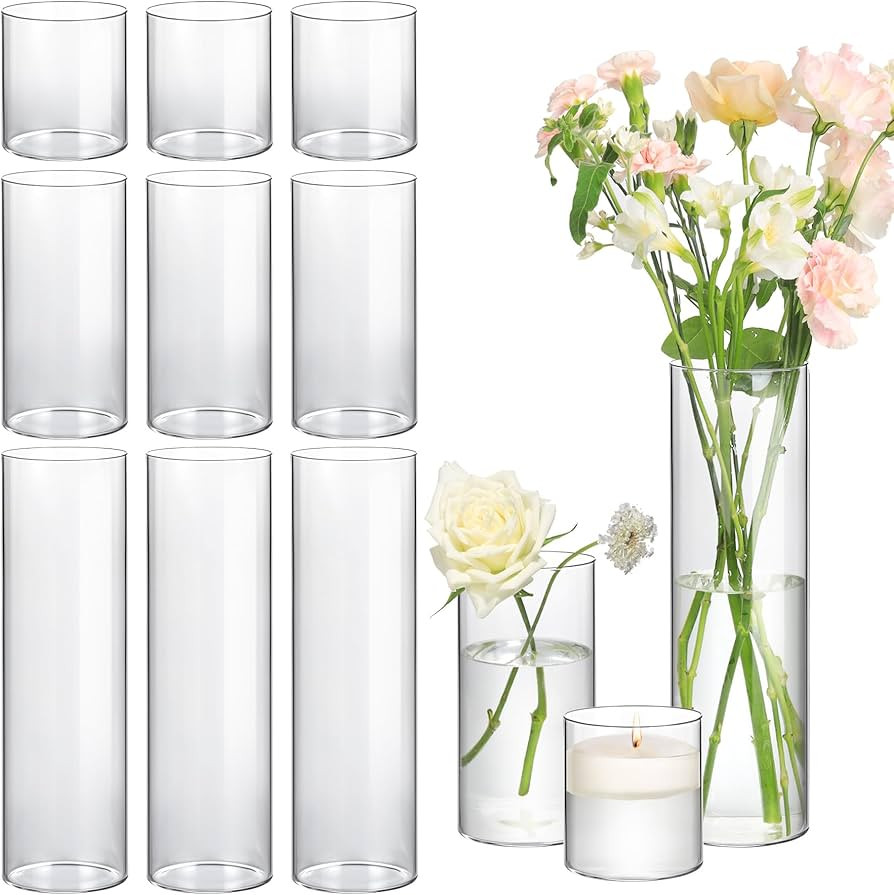 ComSaf Glass Cylinder Vases Pack of 12, Clear Bud Vases for Centerpieces Weeding Decoration, 4 in... | Amazon (US)