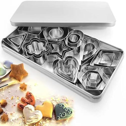 Mini Cookie Cutter Set with Box, 30Pcs Stainless Steel Fruit Veggie Polymer Clay Biscuit Cutters for Kids, Geometric Biscuit Cookie Cutters for Cake, Biscuit, Fruit Decorations and So on | Amazon (US)